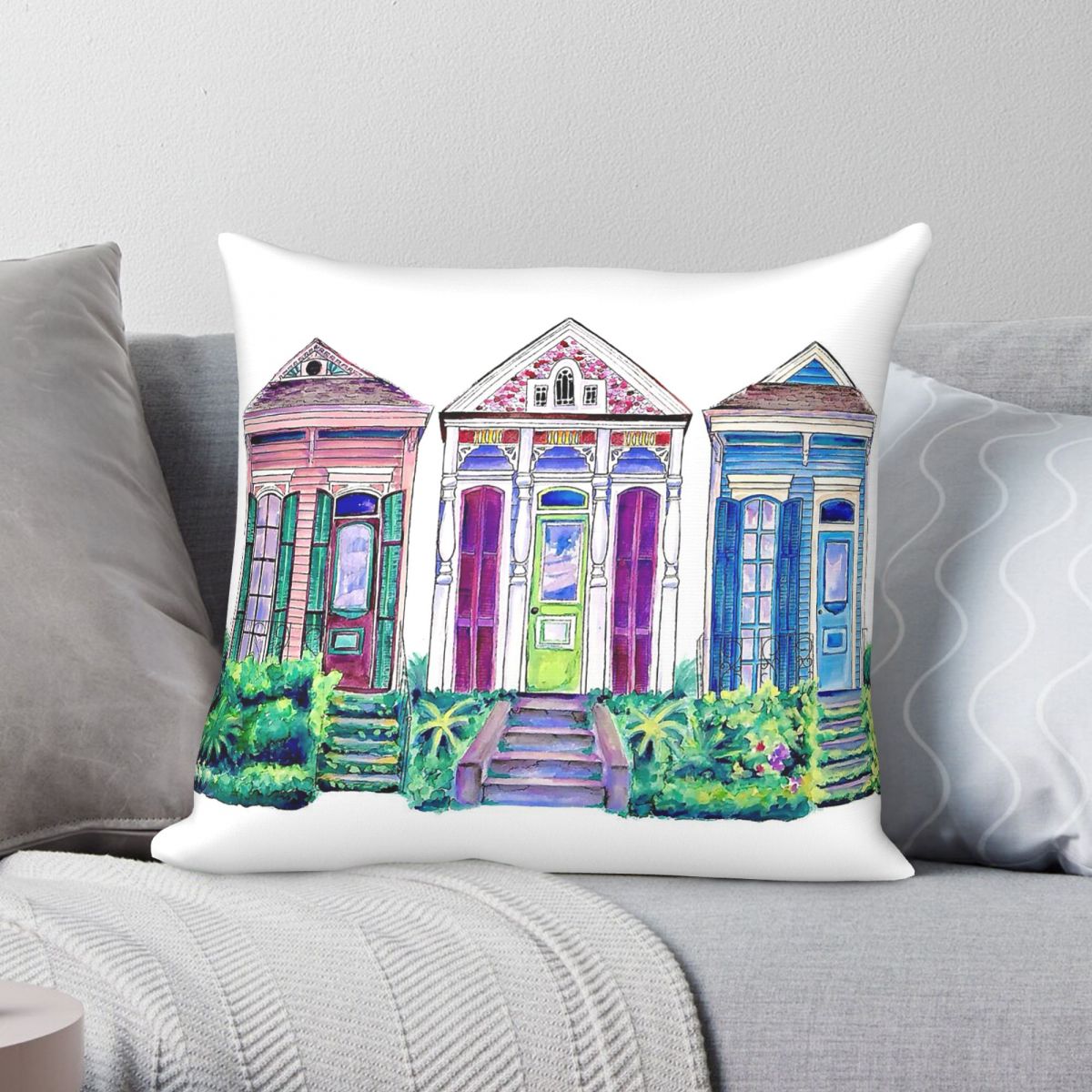 Home Decor New Orleans - New Orleans Shotgun Houses Kare Yastık