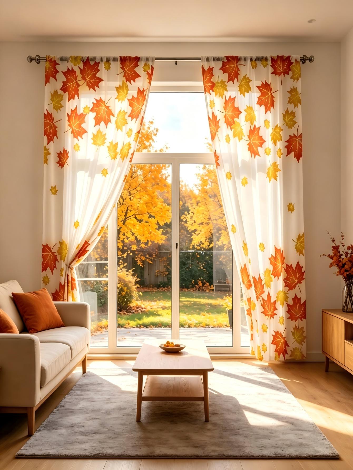 Home Decor Yellow - 2 Adet Dijital Baskı Şeffaf Perde,