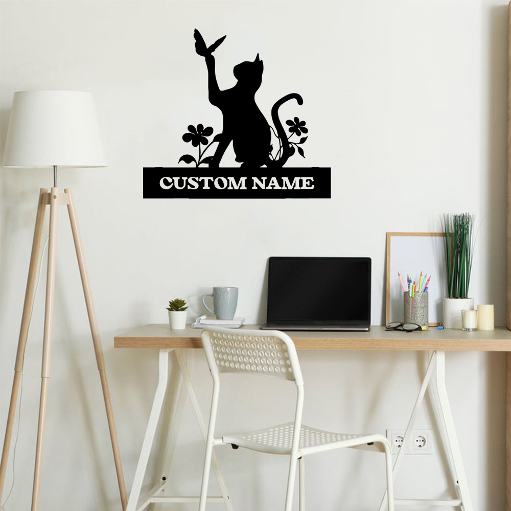 Home Decor Sticker - 1 adet yaratıcı kedi özelleştirilmiş metin