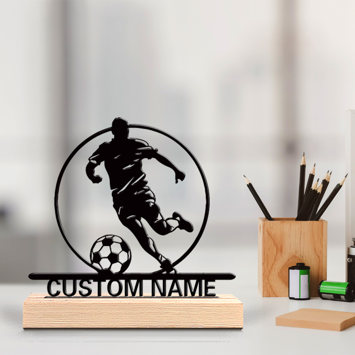 Home Decor Inspo - İsme Özel Metal Futbolcu Heykeli, Ahşap