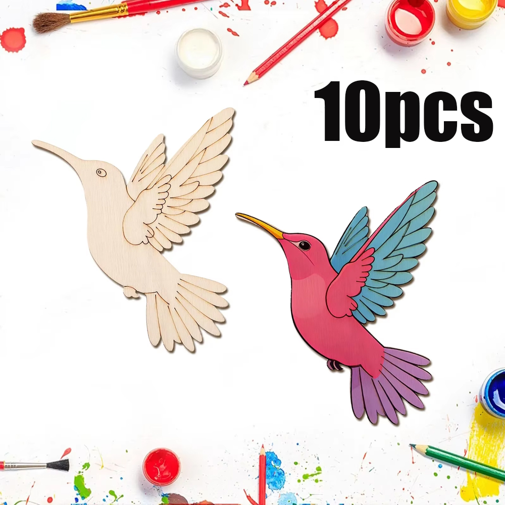 Home Decor Diy - 10 adet Bitmemiş Ahşap Hayvan Kuş