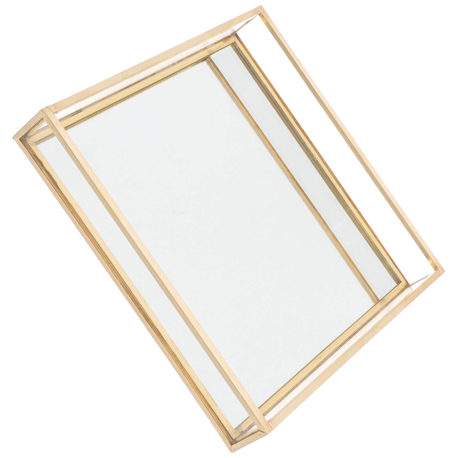 Home Decor Yellow - Sarı Pirinç Çerçeveli Dekoratif Cam Makyaj
