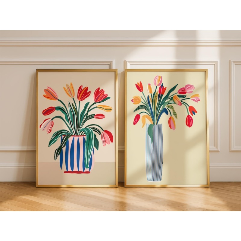 Home Decor Tulip - 2 adet Lale Çiçekleri Kanvas Duvar