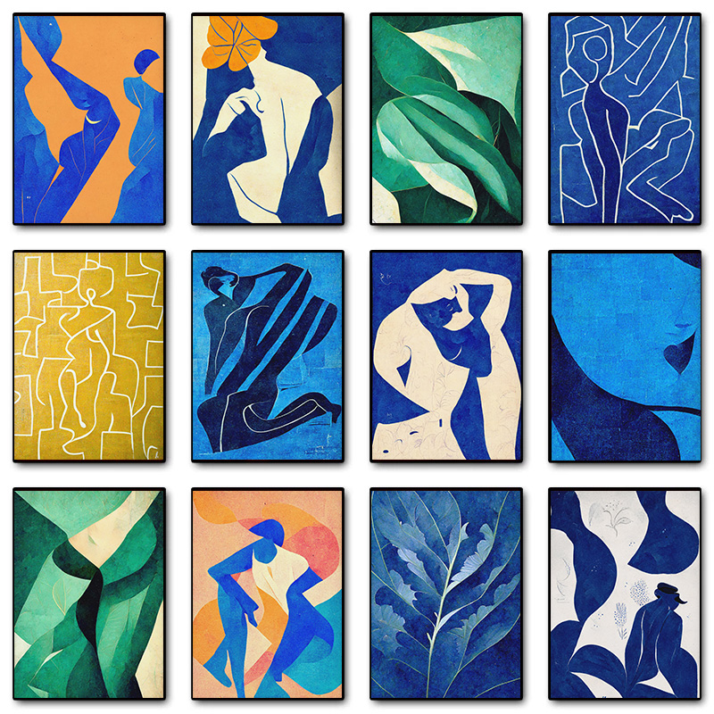 Home Decor Yellow - Soyut Zümrüt Yeşili Matisse Mavi Hardal